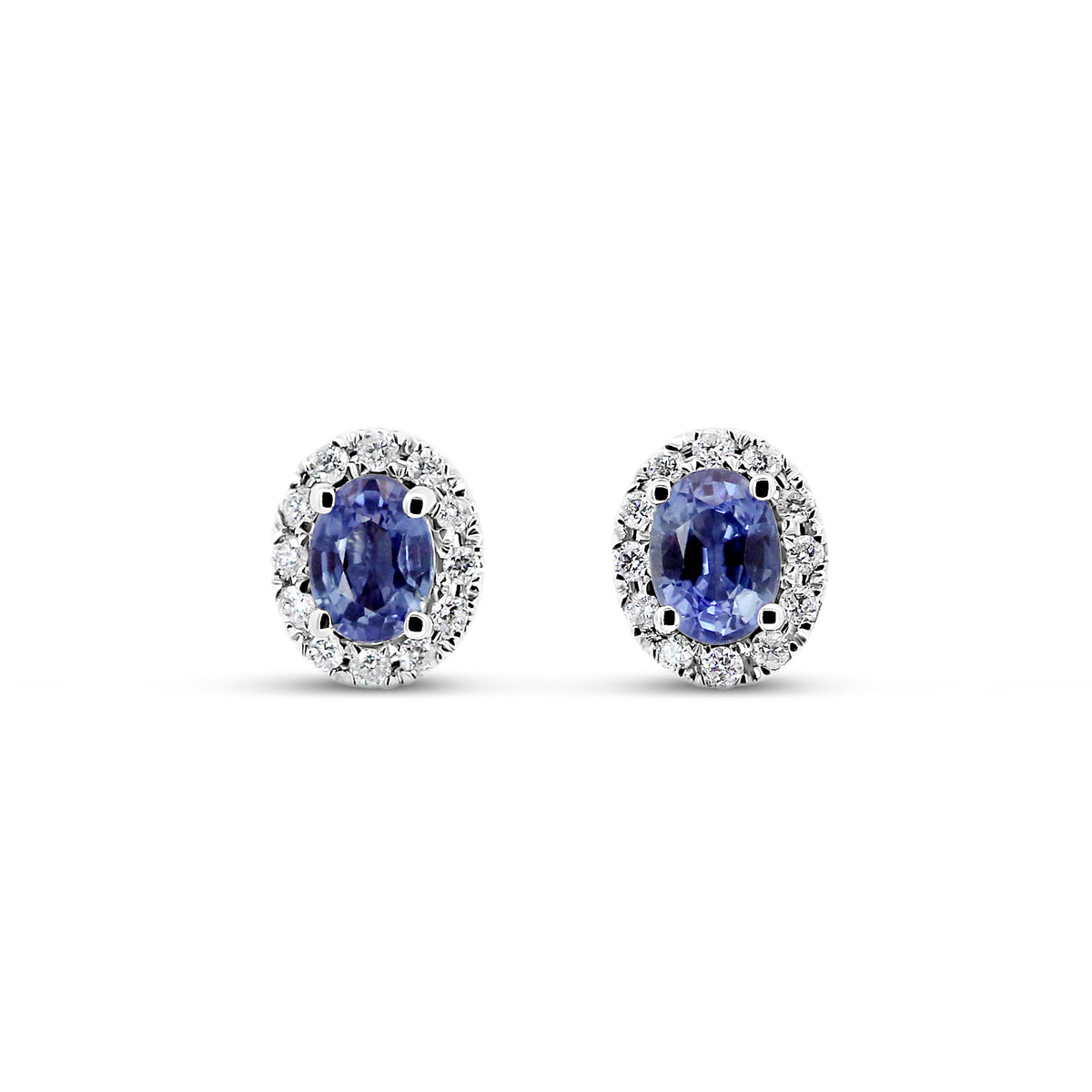 14K White Gold Oval Sapphire & Diamond Halo Earrings