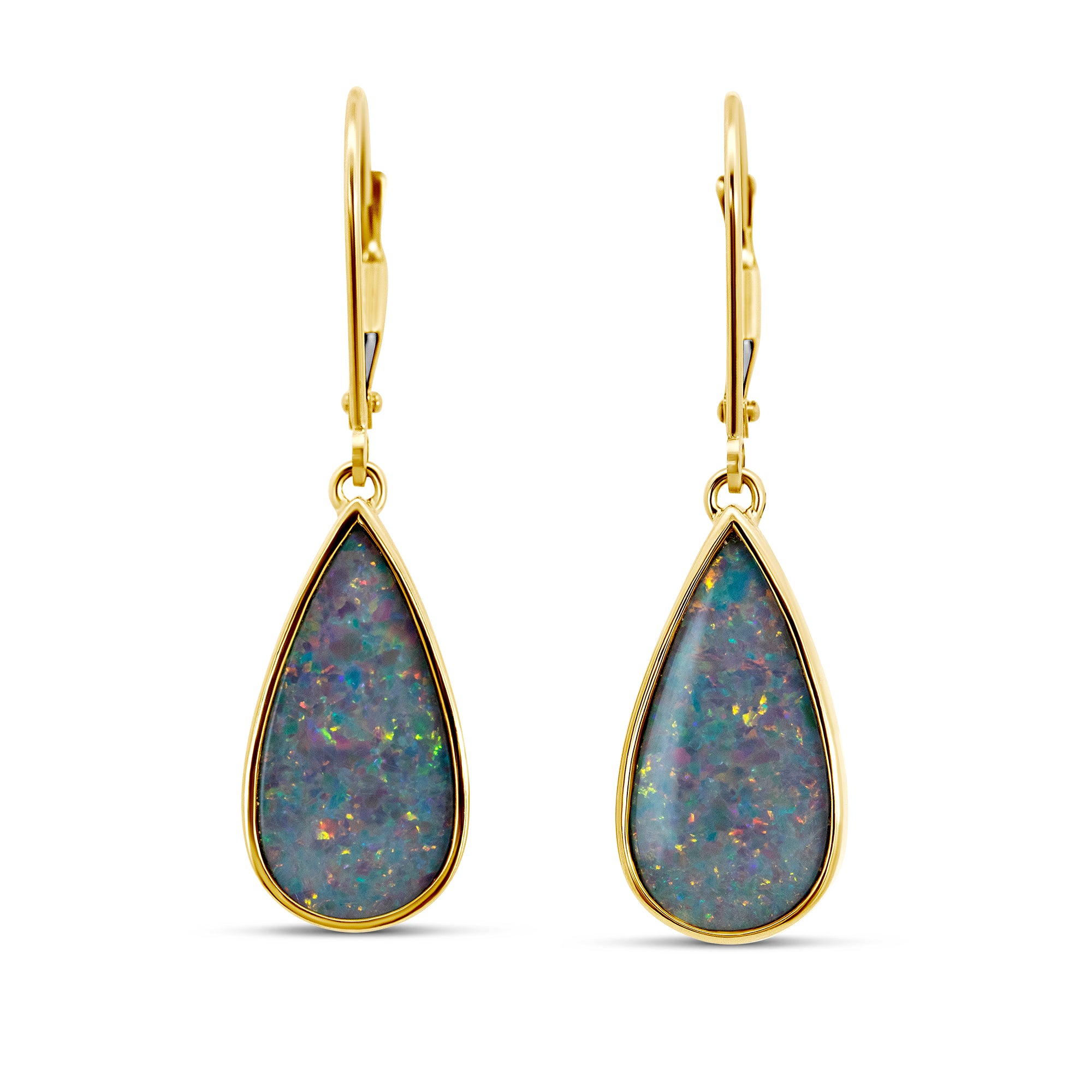 Joe Kassab Custom 14K Yellow Gold Opal Doublet Dangle Earrings