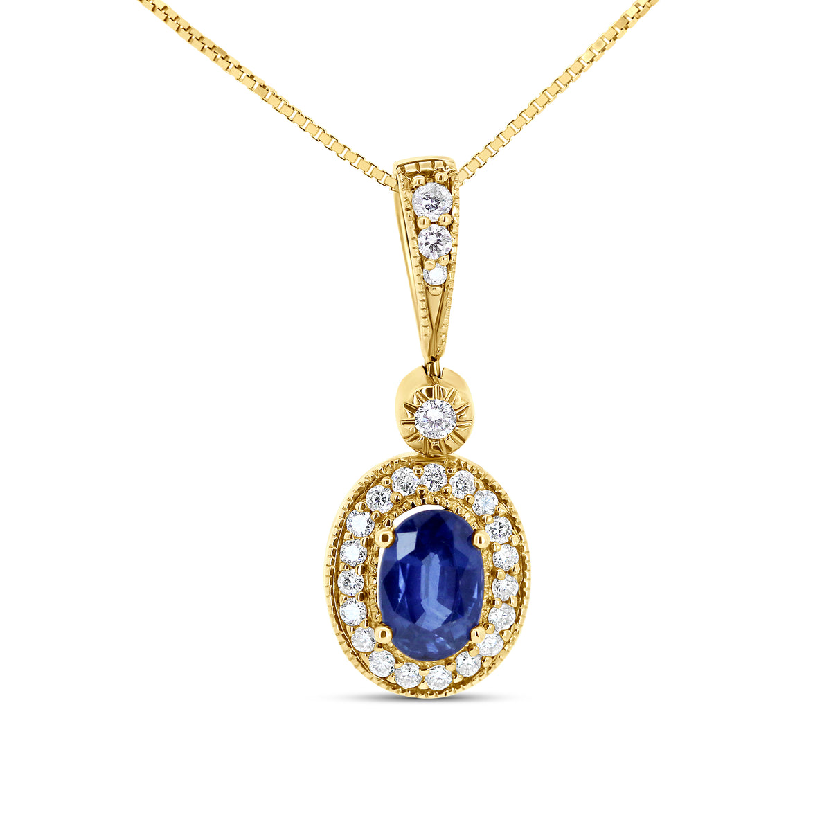 14K Yellow Gold Oval Sapphire & Diamond Pendant