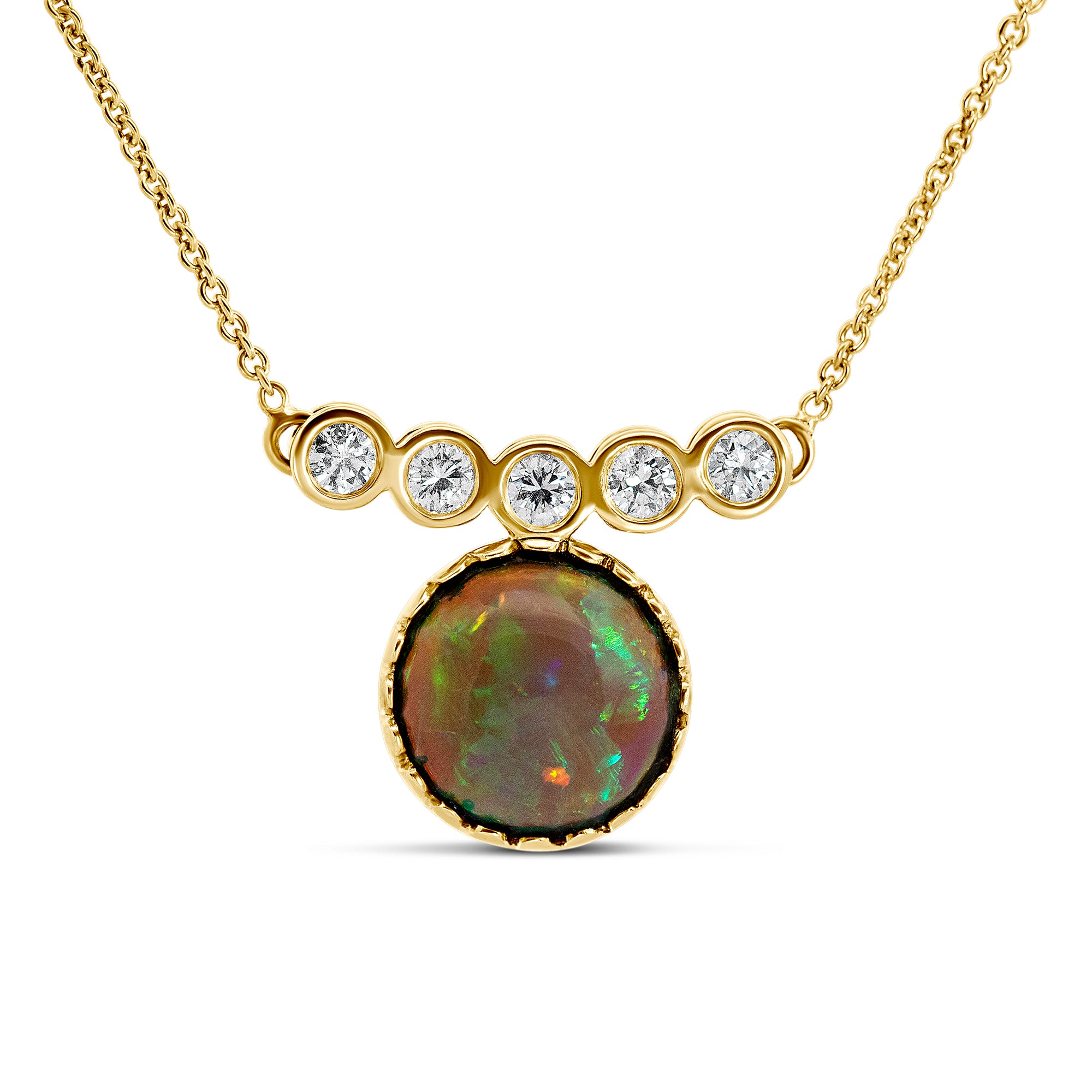 14K Yellow Gold Created Black Opal & Diamond Necklace