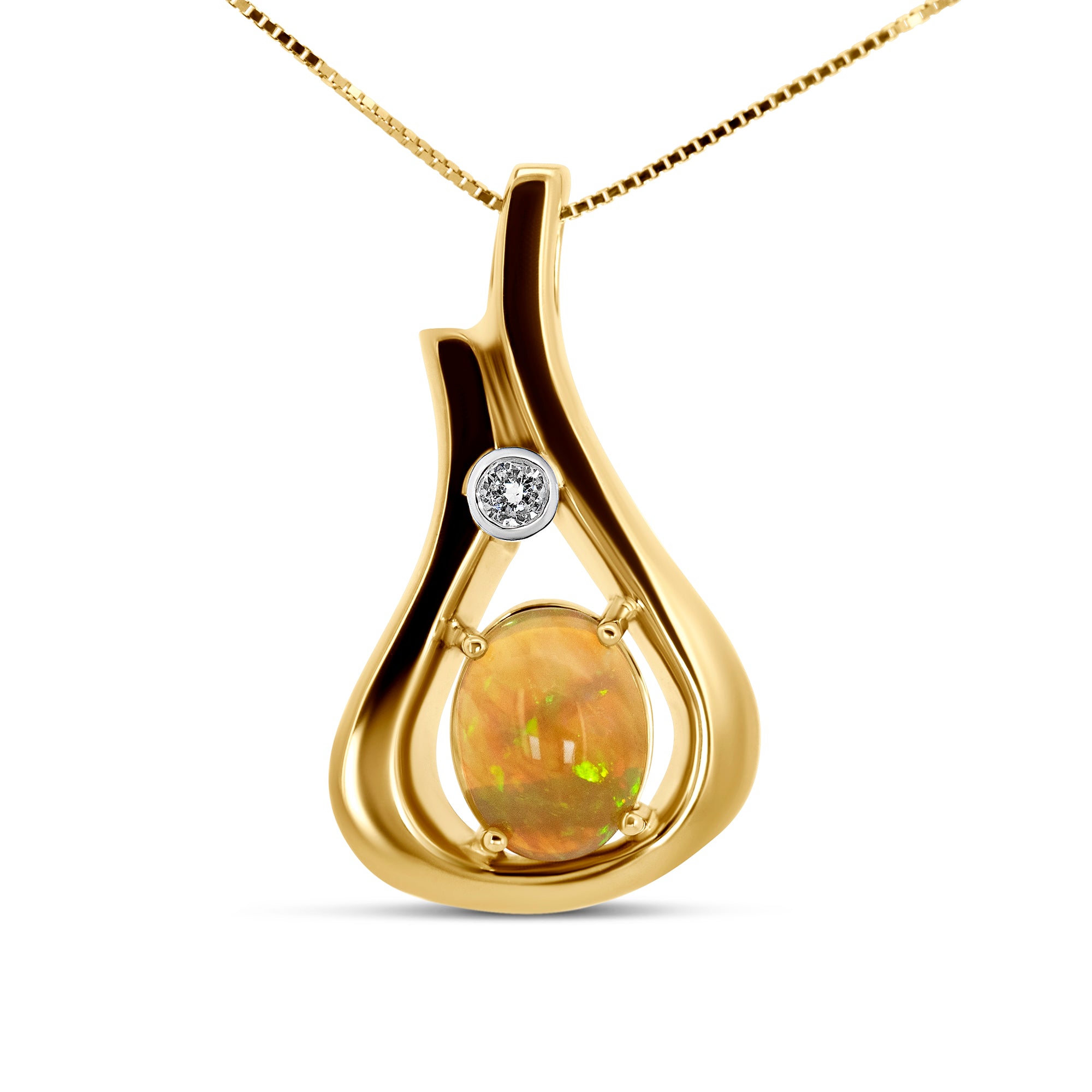 14K Yellow Gold Opal Slide Pendant | 1.27 Carat Opal & Diamond