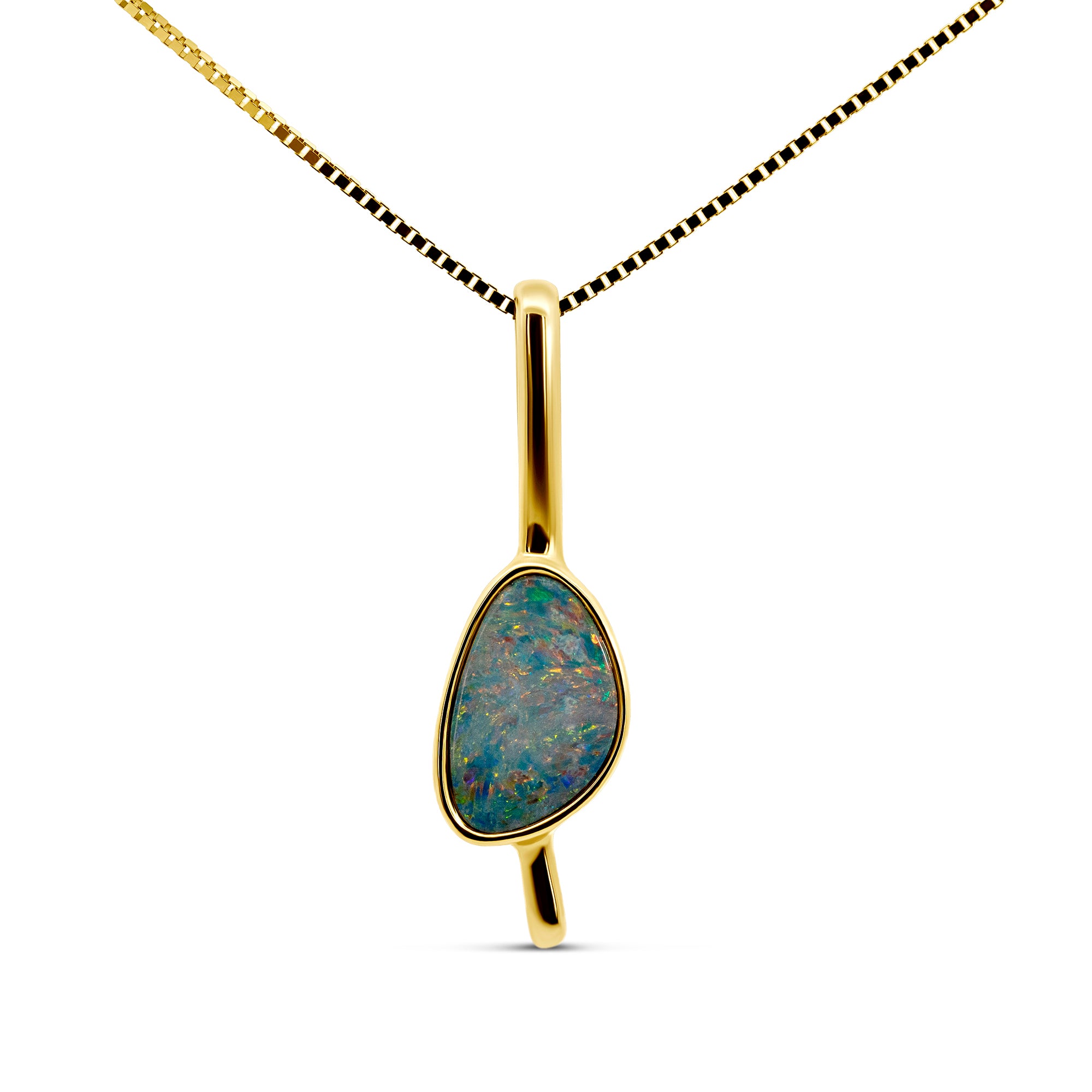 14K Yellow Gold Australian Opal Doublet Bezel Pendant