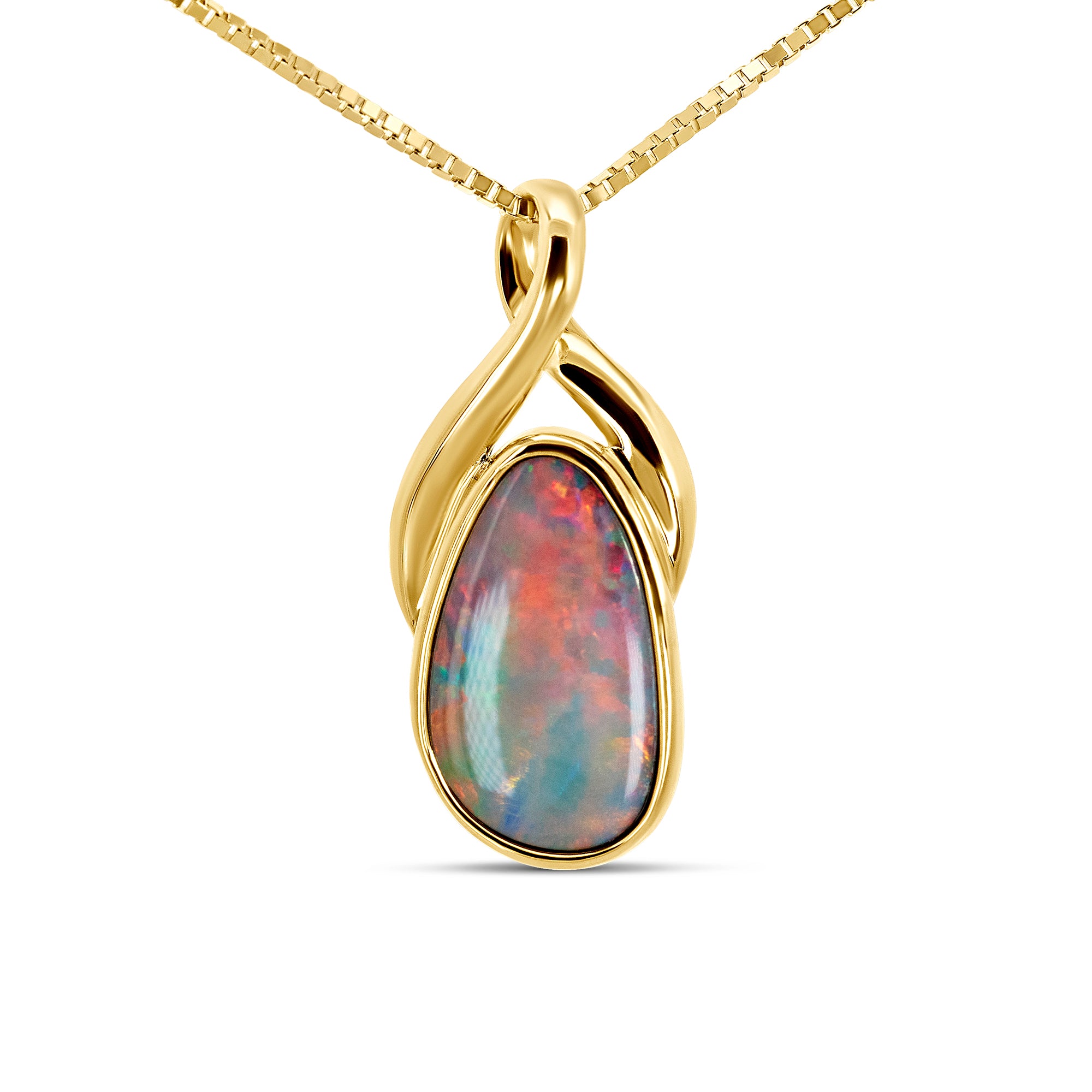 14K Yellow Gold Australian Opal Bezel Pendant | Custom Design