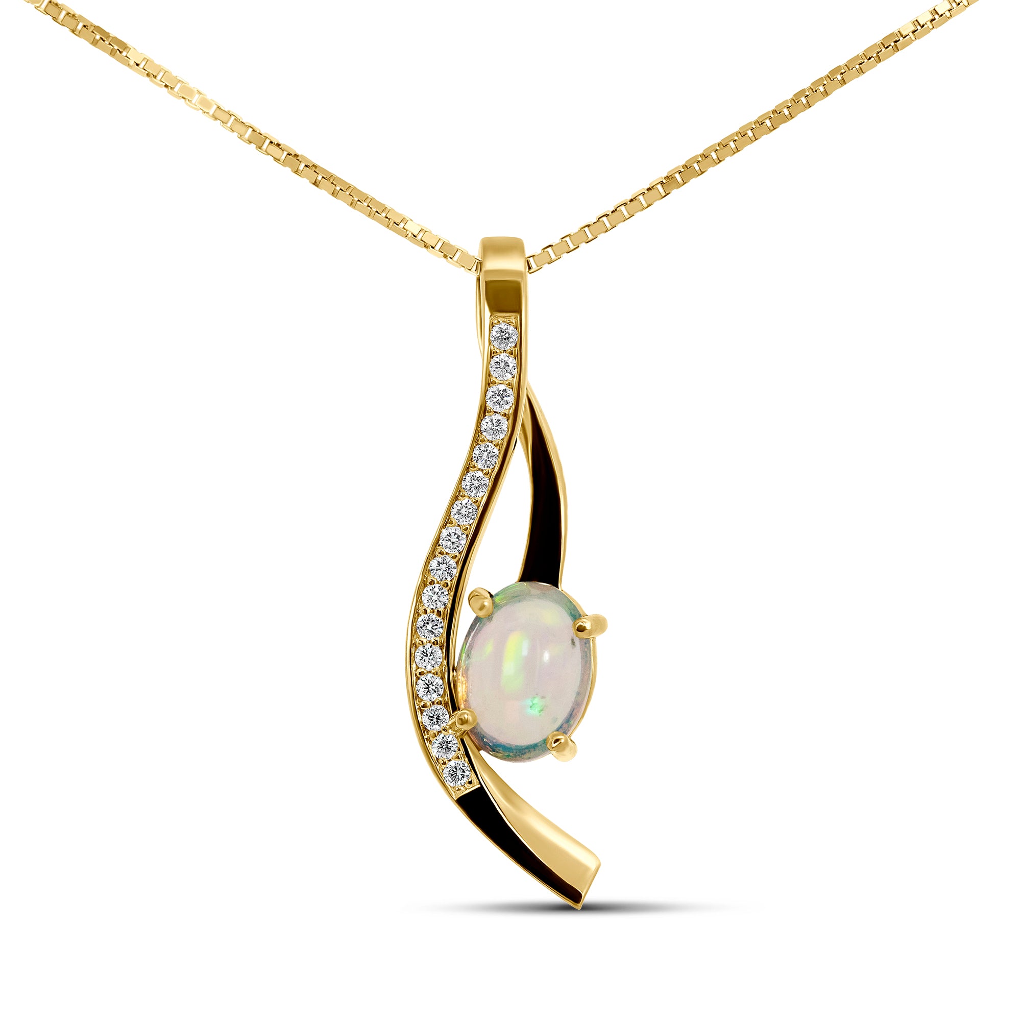 14K Yellow Gold Opal & Diamond Pendant | 0.63ct Opal
