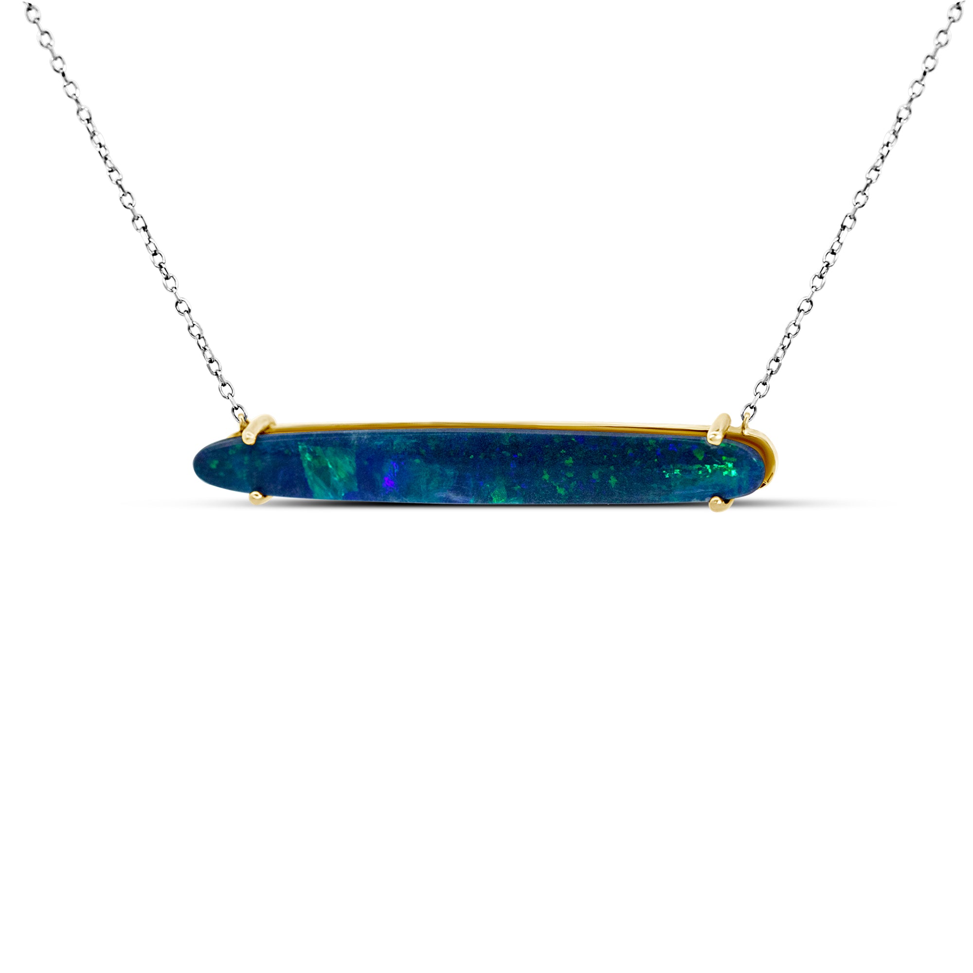 14K White Gold Opal Doublet Bar Necklace | Joe Kassab Custom