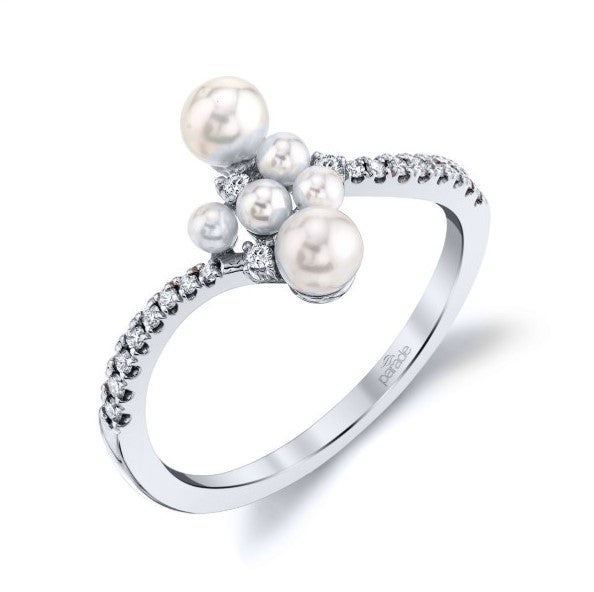 14K White Gold Diamond & Pearl Cluster Ring