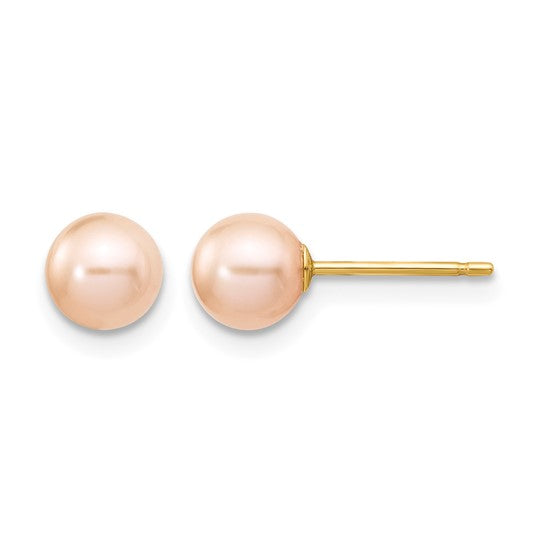 5–6mm Pink Freshwater Pearl Earrings in 14K Yellow Gold | Joe Kassab Jewelers