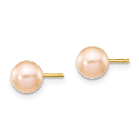 5–6mm Pink Freshwater Pearl Earrings in 14K Yellow Gold | Joe Kassab Jewelers
