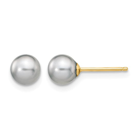 5–6mm Grey Freshwater Pearl Earrings in 14K Yellow Gold | Joe Kassab Jewelers