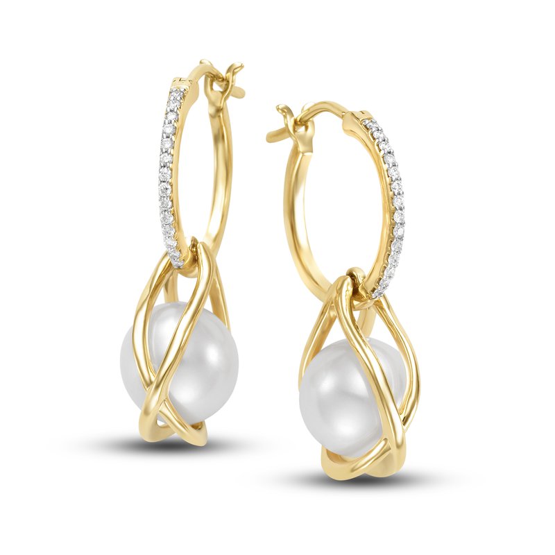 14K Freshwater Pearl Diamond Hoops: Gifts From The Sea Collection