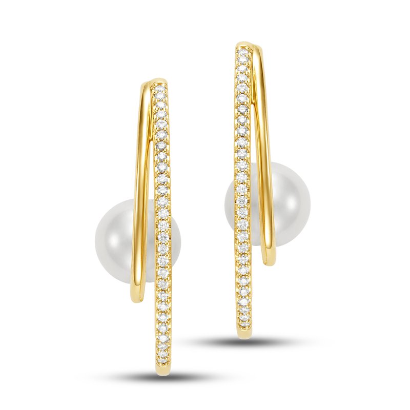 14K Freshwater Pearl & Diamond Hoop Earrings: Sorrento Collection