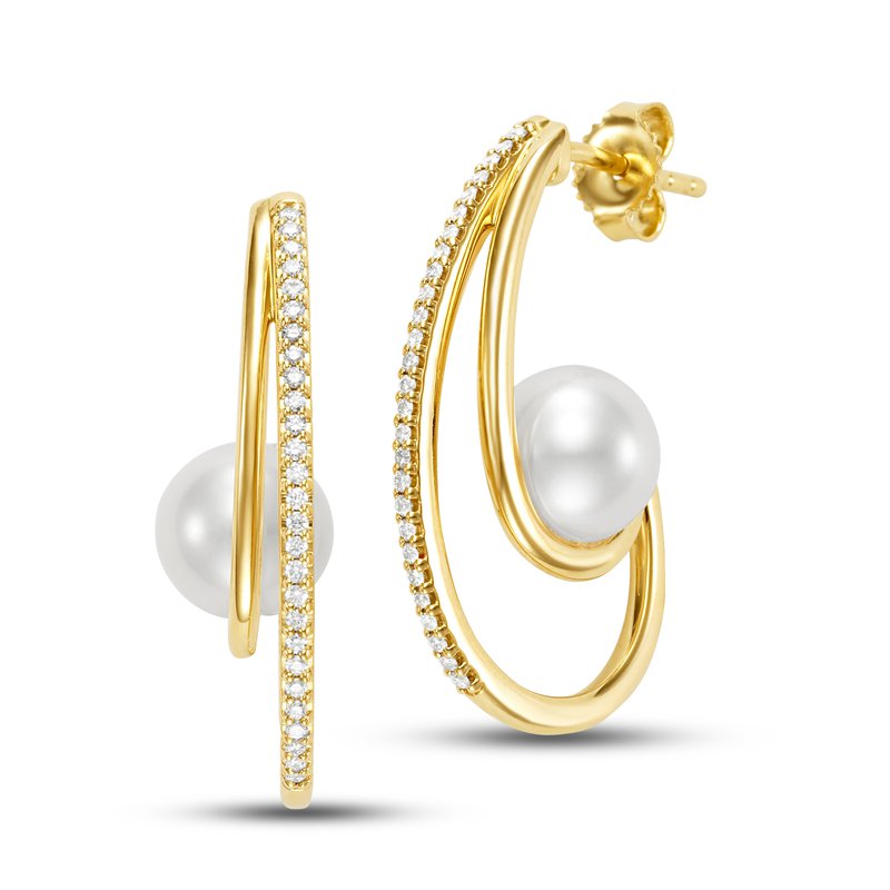 14K Freshwater Pearl & Diamond Hoop Earrings: Sorrento Collection