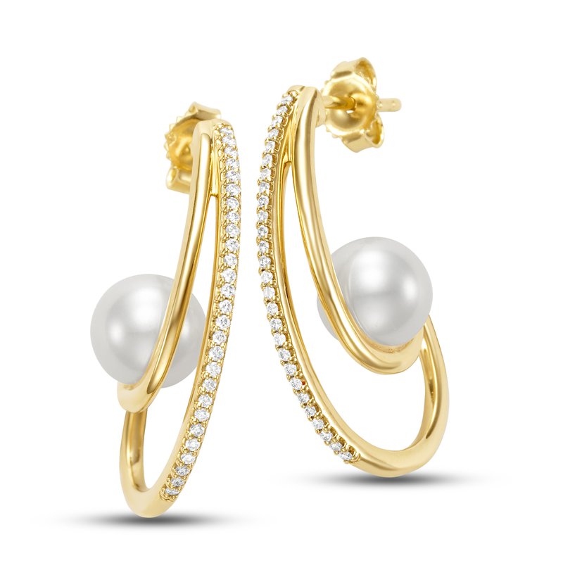 14K Freshwater Pearl & Diamond Hoop Earrings: Sorrento Collection