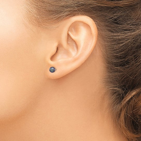5–6mm Black Freshwater Pearl Earrings in 14K White Gold | Joe Kassab Jewelers