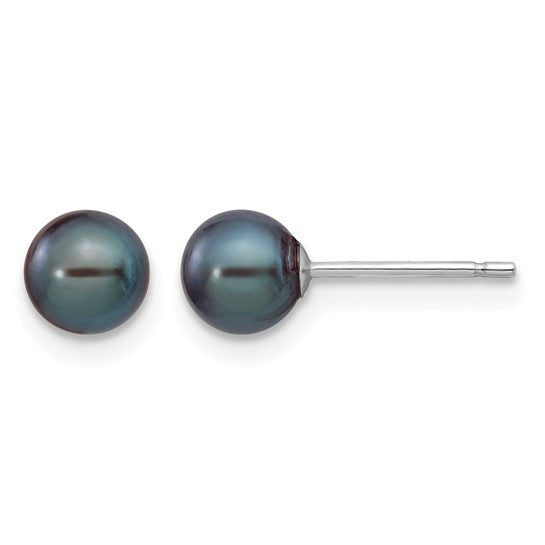 5–6mm Black Freshwater Pearl Earrings in 14K White Gold | Joe Kassab Jewelers