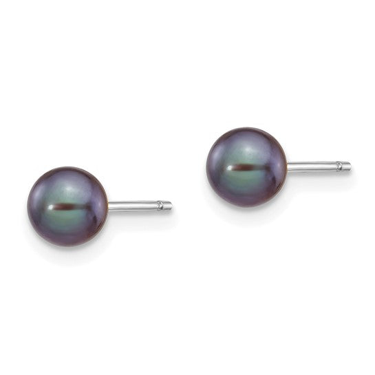 5–6mm Black Freshwater Pearl Earrings in 14K White Gold | Joe Kassab Jewelers