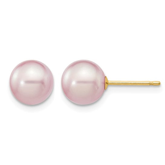 7–8mm Purple Freshwater Pearl Earrings in 14K Yellow Gold | Joe Kassab Jewelers