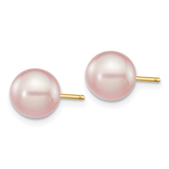 7–8mm Purple Freshwater Pearl Earrings in 14K Yellow Gold | Joe Kassab Jewelers
