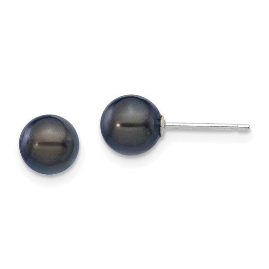 14K White Gold Black Akoya Pearl Stud Earrings
