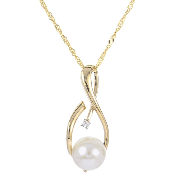 14K Freshwater Pearl & Diamond Free Form Pendant