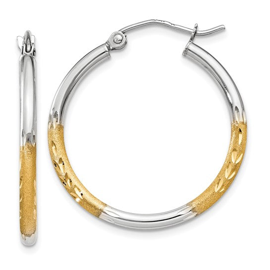 14K White & Yellow Gold Two-Tone Diamond-Cut Hoop Earrings | Joe Kassab Jewelers