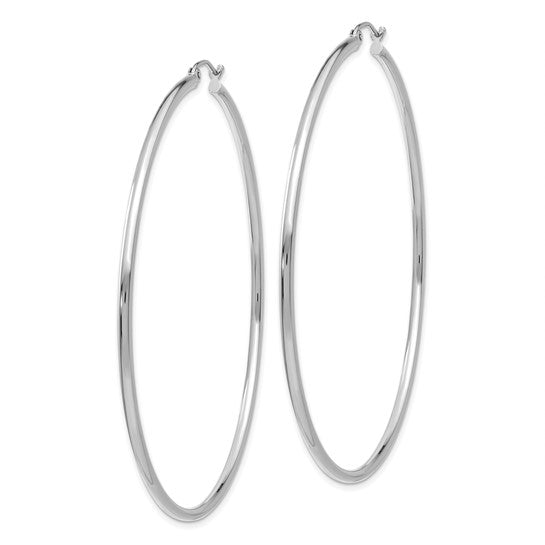 14K White Gold Hoop Earrings – 2mm Polished Classic Hoops