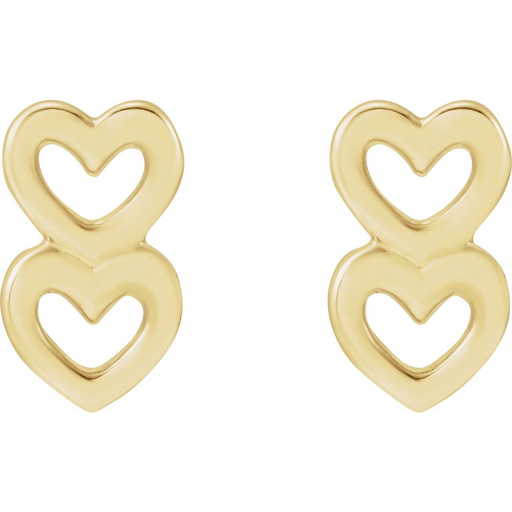 14K Yellow Gold Double Heart Stud Earrings