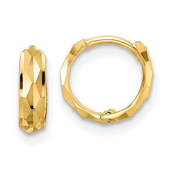 14 Karat Yellow Gold Diamond-Cut Hoop Earrings | Joe Kassab Jewelers