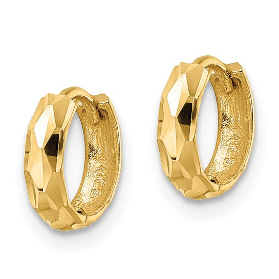 14 Karat Yellow Gold Diamond-Cut Hoop Earrings | Joe Kassab Jewelers