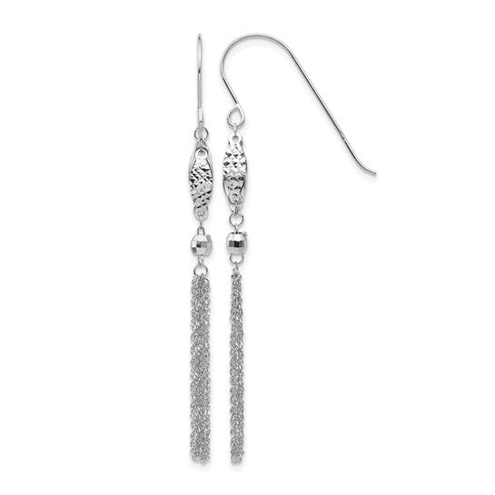 14 Karat White Gold Bead & Chain Tassel Earrings | French Hook
