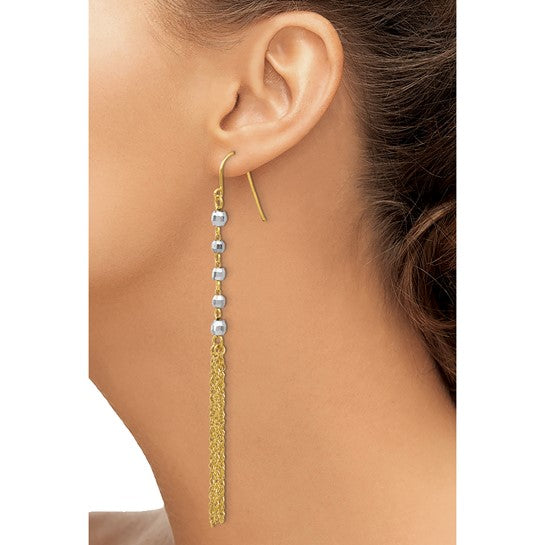 14K Two-Tone Diamond Cut Bead Tassel Dangle Earrings