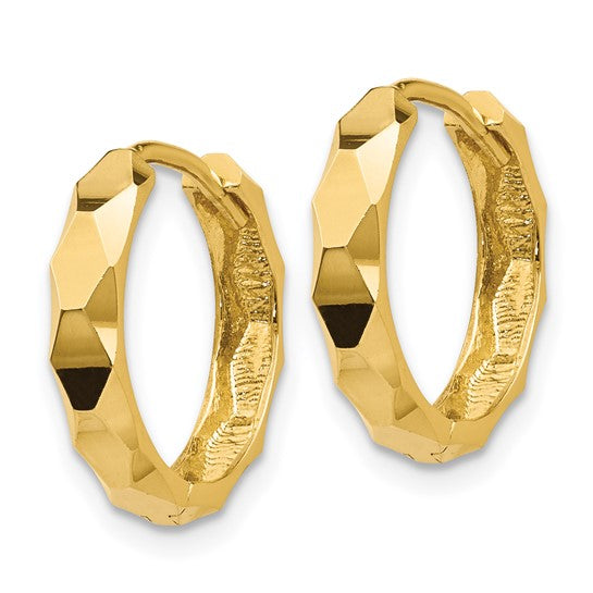 14K Daimond Cut Hinged Hoop Earrinmgs