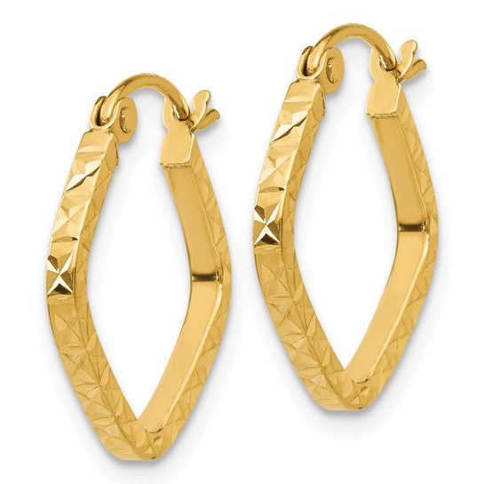 14K Squared Diamond Cut Hoop Earrings