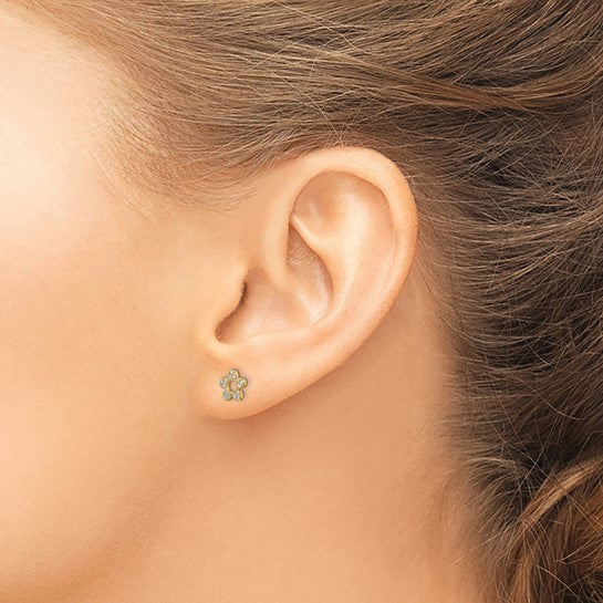 14K CZ Flower Baby Friction Back Earrings