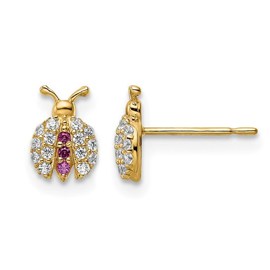 14K CZ Ladybug Baby Friction Back Earrings