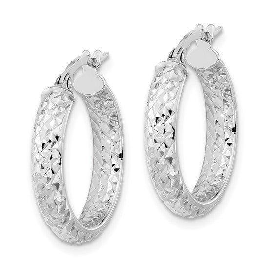 14K White Gold Diamond-Cut Hoop Earrings