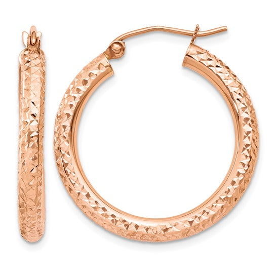 14K Rose Gold Diamond-Cut Hoop Earrings