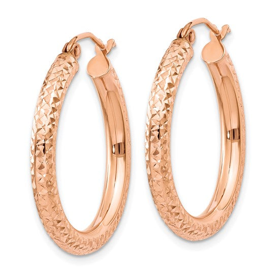 14K Rose Gold Diamond-Cut Hoop Earrings