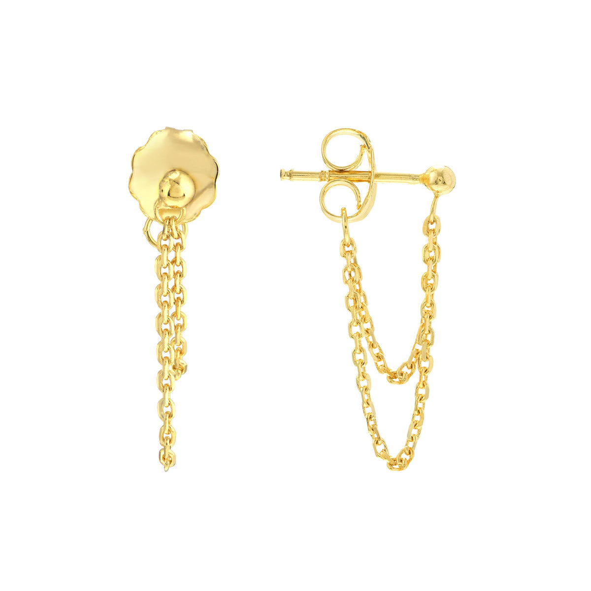 14K Yellow Gold Diamond Cut Cable Chain Drop Earrings
