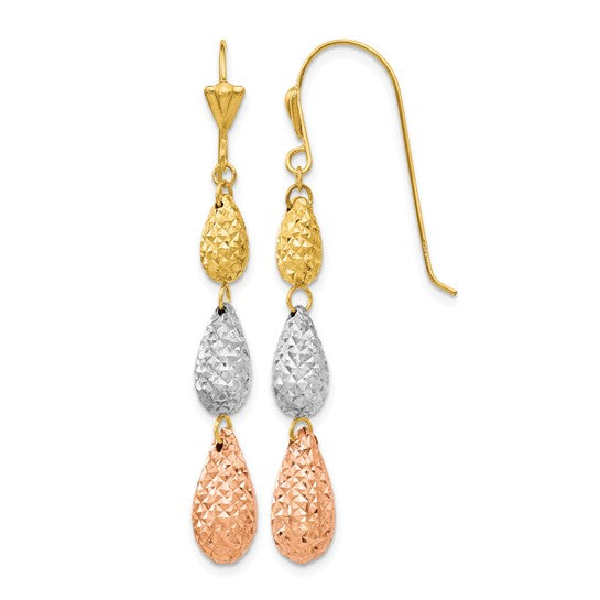14K Tri-Tone Gold Diamond-Cut Teardrop Earrings | Joe Kassab Jewelers