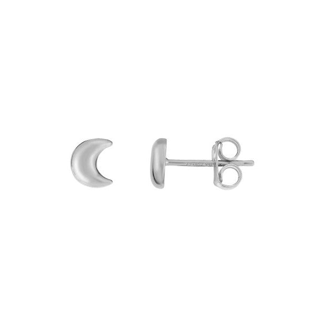 14K White Gold Crescent Moon Stud Earrings