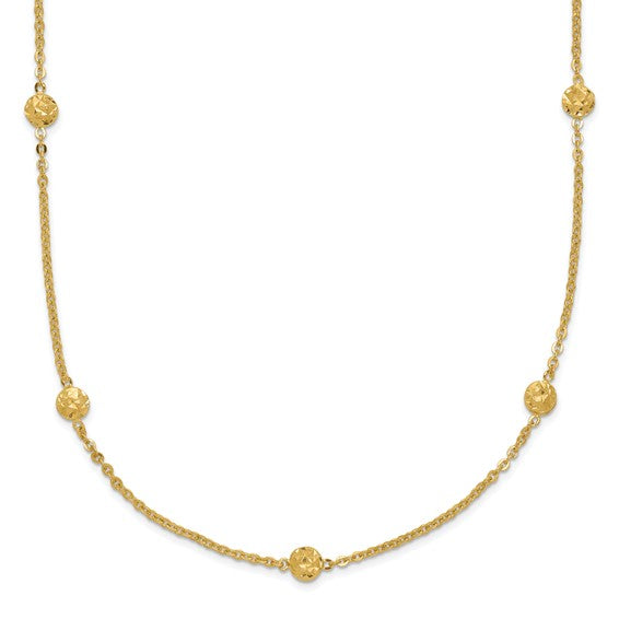 14 Karat Yellow Gold Diamond-Cut Station Bead Necklace | Joe Kassab Jewelers