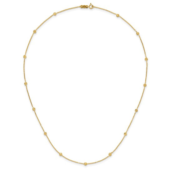 14 Karat Yellow Gold Diamond-Cut Station Bead Necklace | Joe Kassab Jewelers