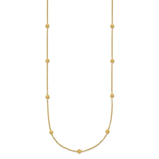 14 Karat Yellow Gold Diamond-Cut Station Bead Necklace | Joe Kassab Jewelers