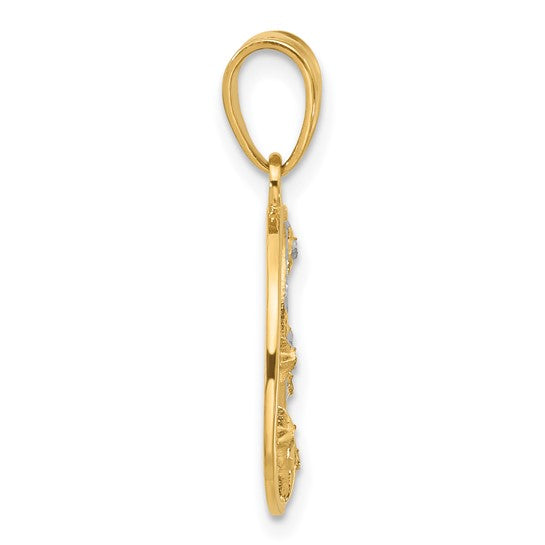 14 Karat White & Yellow Gold Diamond-Cut Moon & Stars Pendant | Joe Kassab Jewelers