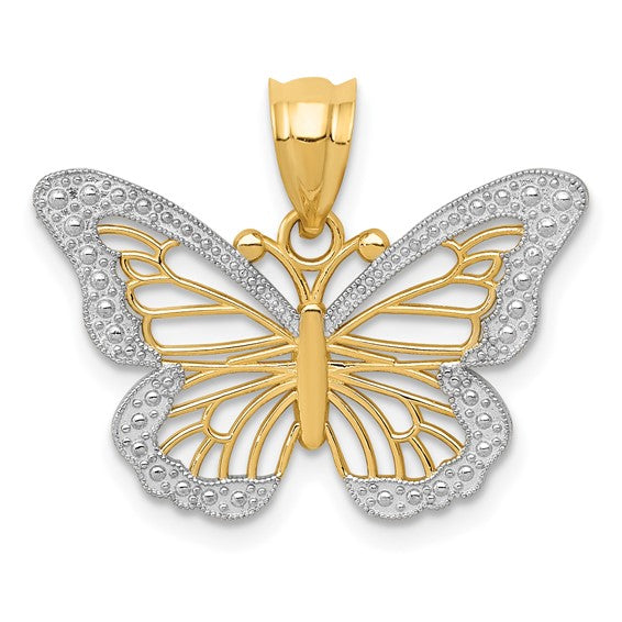 14 Karat White & Yellow Gold Diamond-Cut Butterfly Pendant | Joe Kassab Jewelers