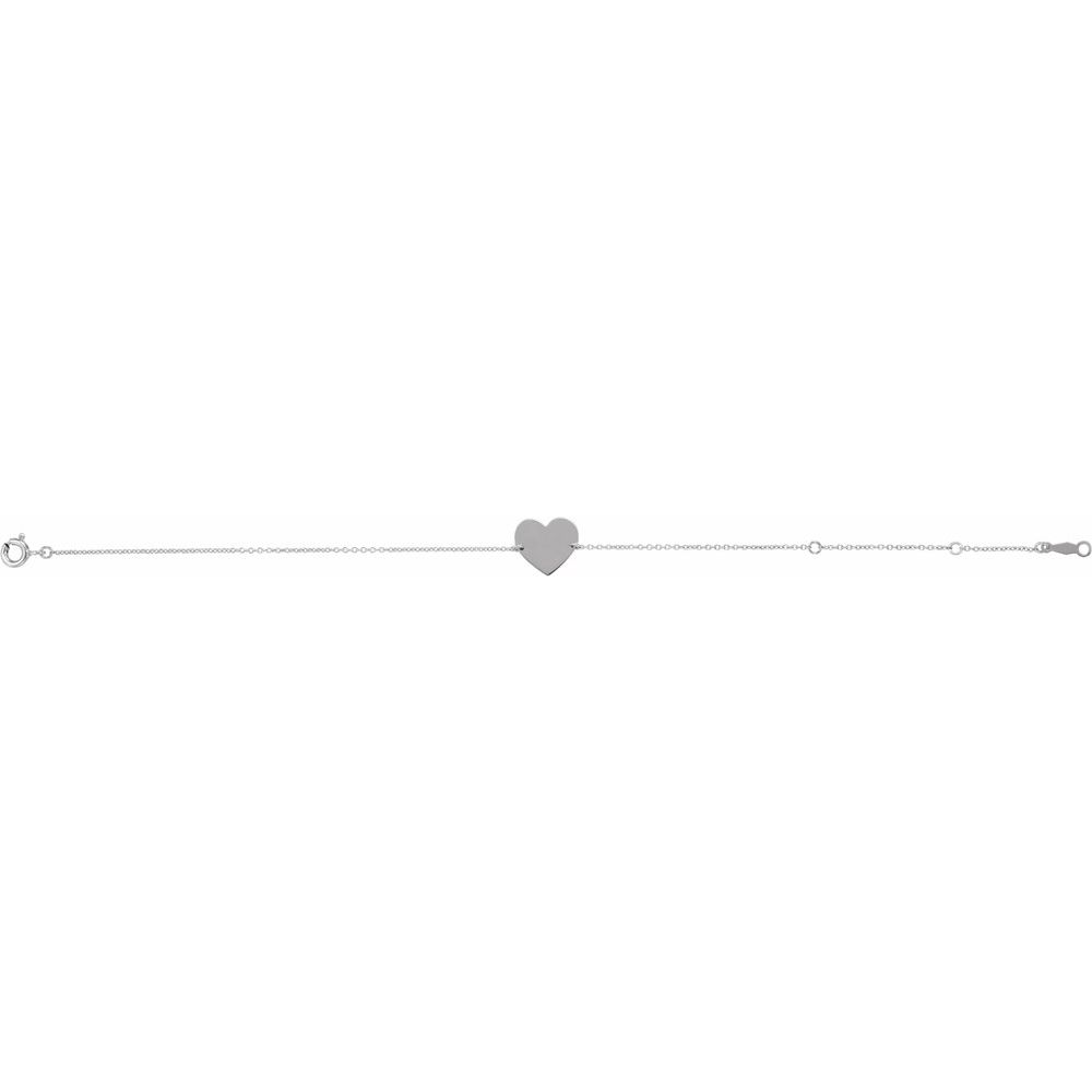 14K White Gold Heart Bracelet – Engravable, Adjustable 7–8 Inch