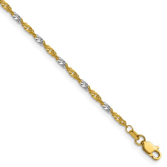 14k Yellow Gold with Rhodium Singapore Bracelet
