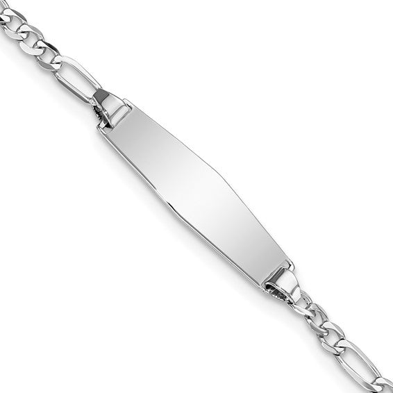 14K White Gold Baby Figaro ID Bracelet – 6 Inch Engravable Bracelet