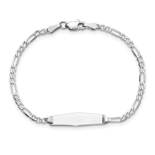 14K White Gold Baby Figaro ID Bracelet – 6 Inch Engravable Bracelet